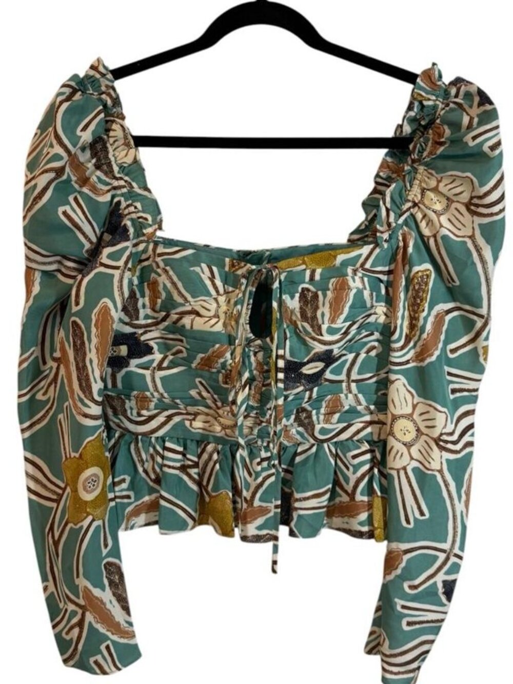 Ulla Johnson Mirelle Peplum Silk Green Floral Top, Size 6